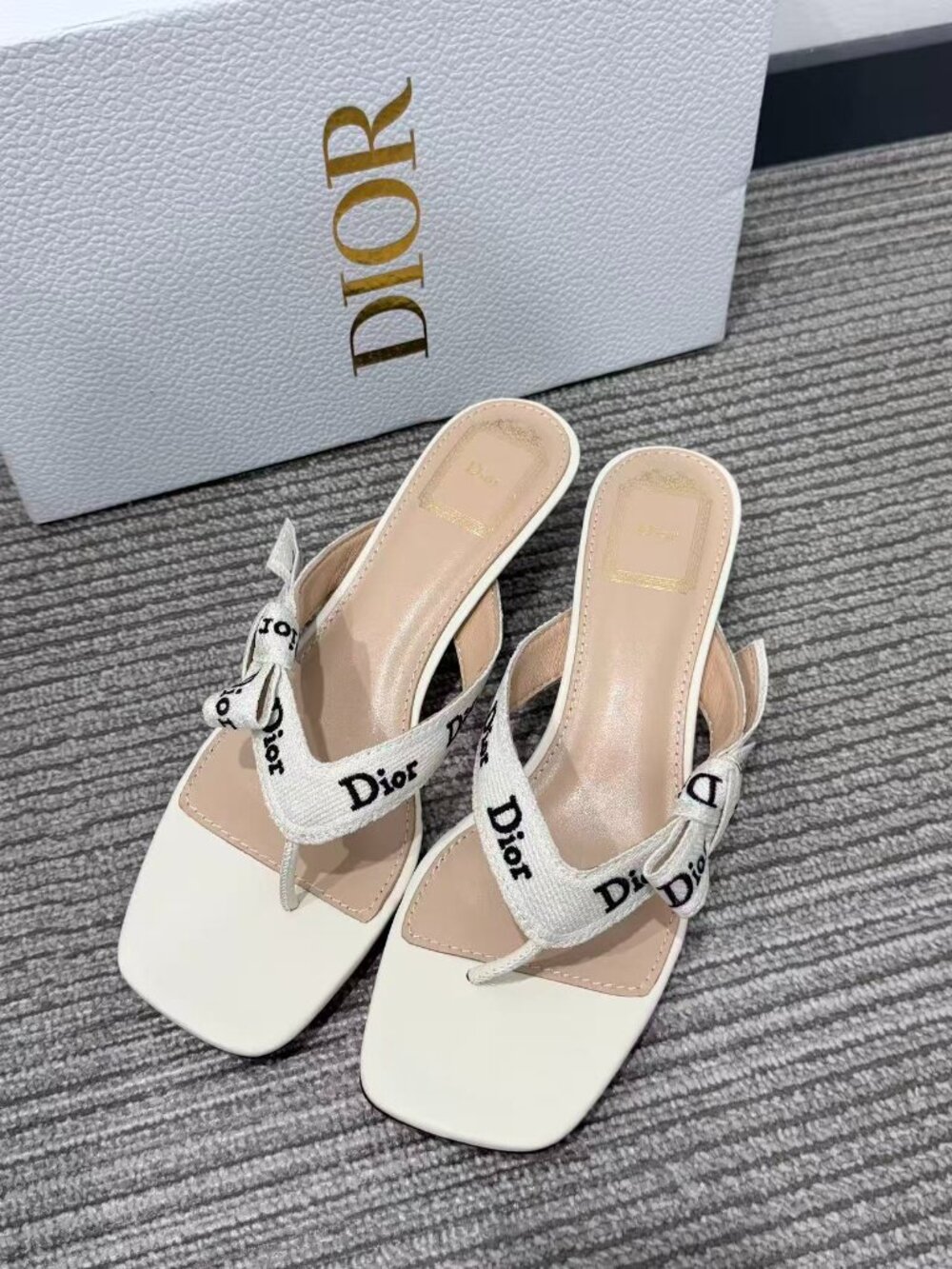 Dior Logo Bow Thong Heeled Sandals